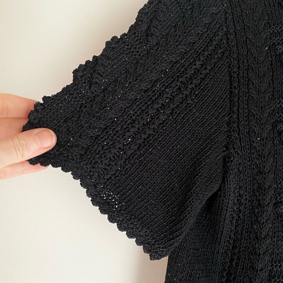 Vintage Doen Style Vintage Crochet Black Knit Sweater size Large Cotton - Picture 3 of 7